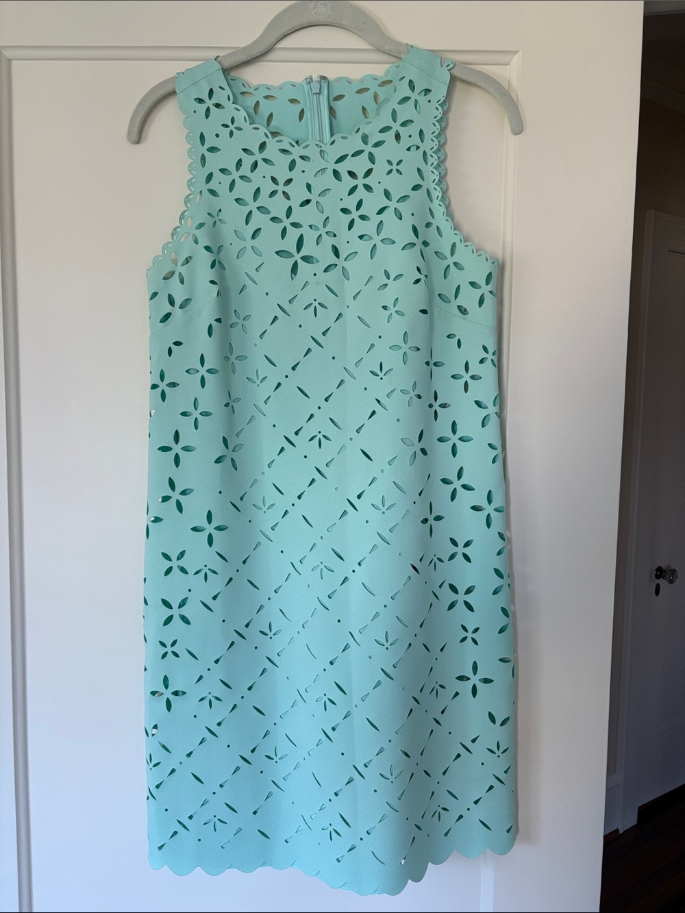 J. Crew Mint Green Laser-Cut Midi Shift Dress